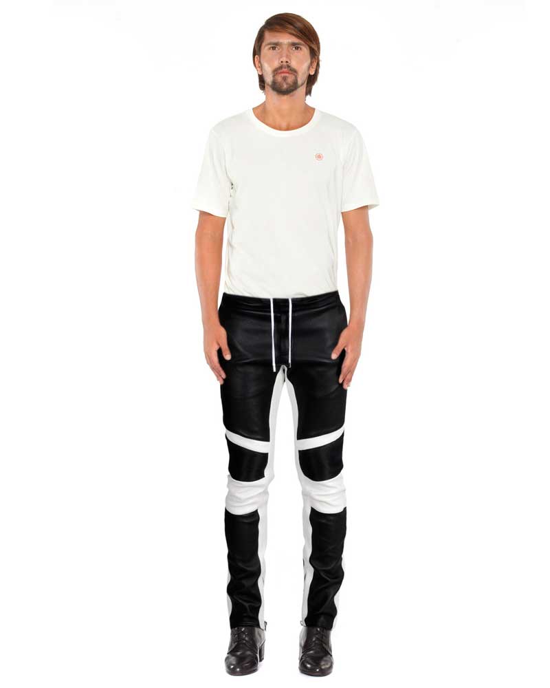 mens white leather trousers