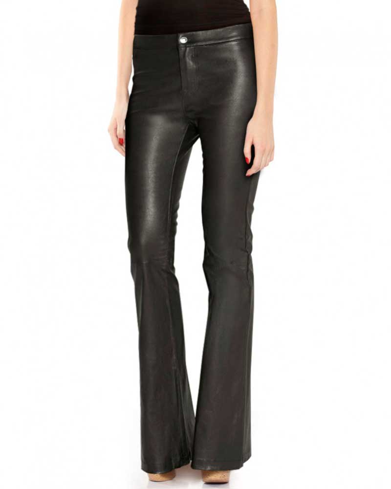 Womens Black High Waist Flared Leather Pants â Custom Leather Store 