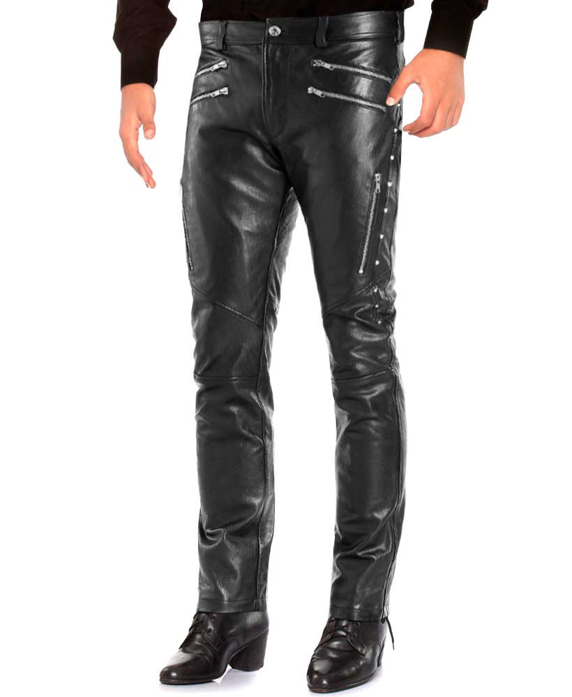 mens black leather pants