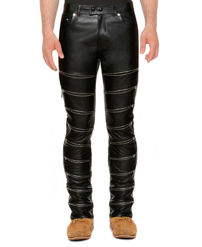 Black Leather Tight Pants/extra Long Pants With Zippers/statement