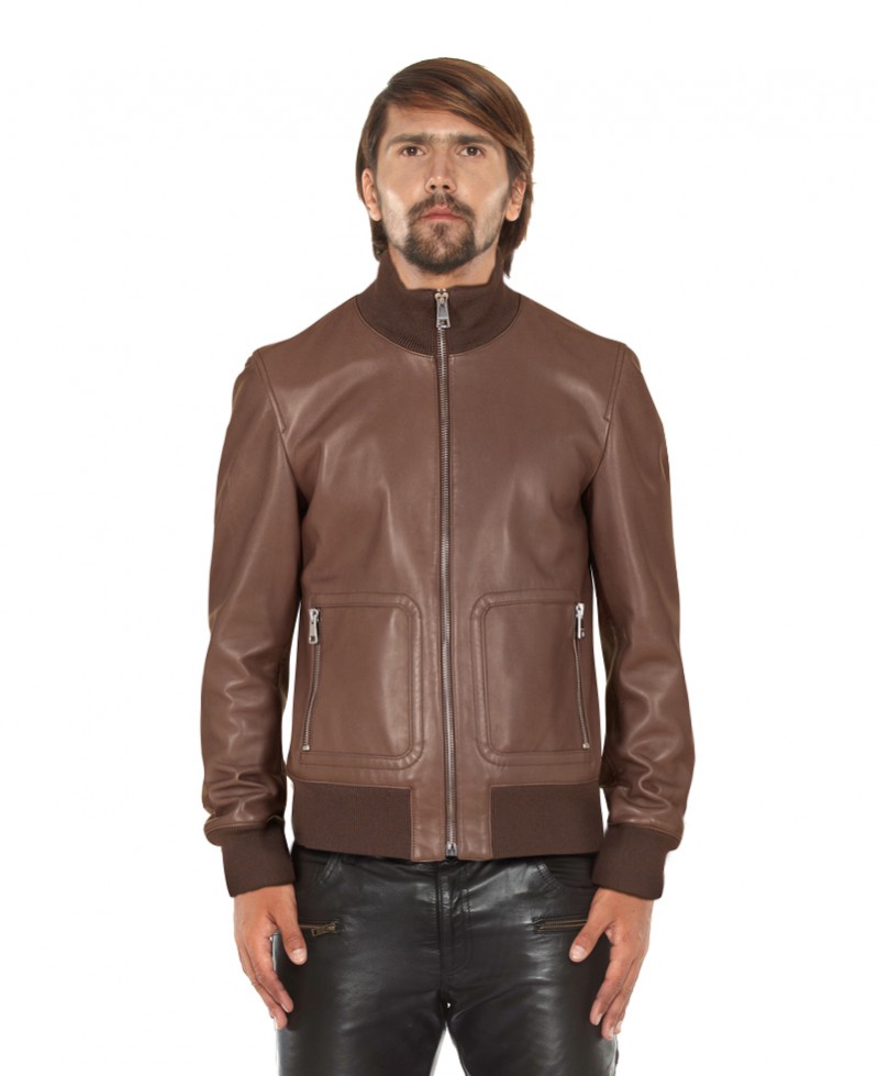 Men leather pilot jackets with military patches