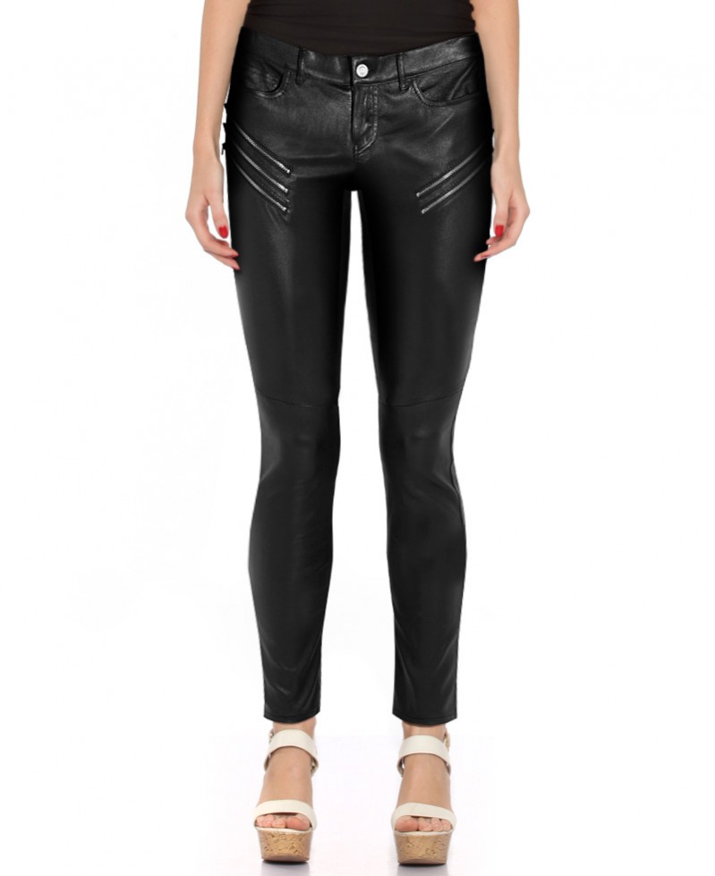 women's black leather pants