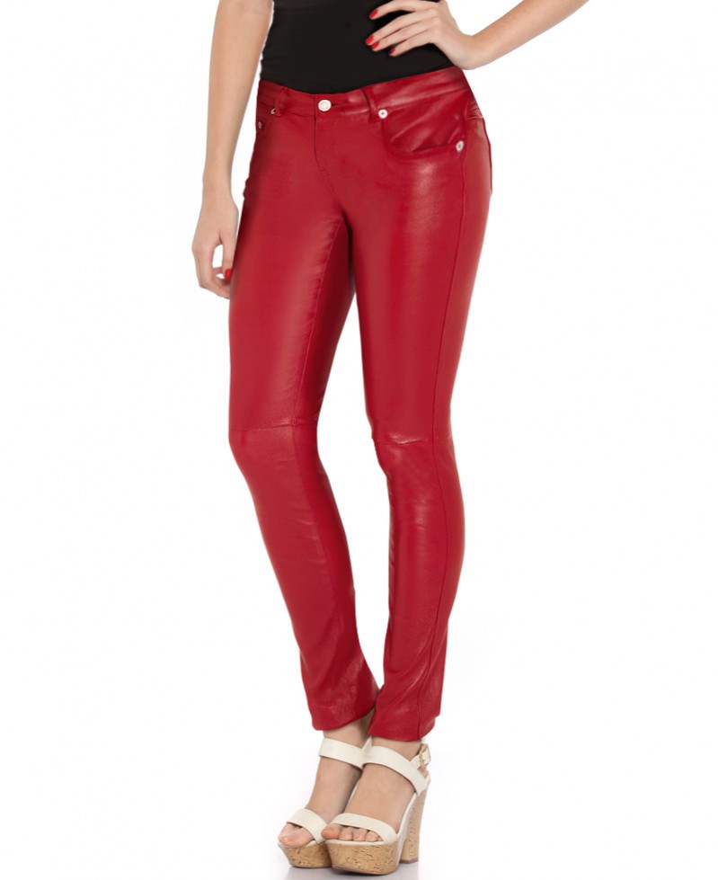 red leather skinny pants